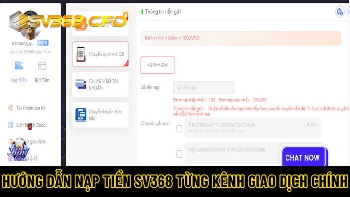 Hướng dẫn nạp tiền tại SV368 cho từng kênh giao dịch chính