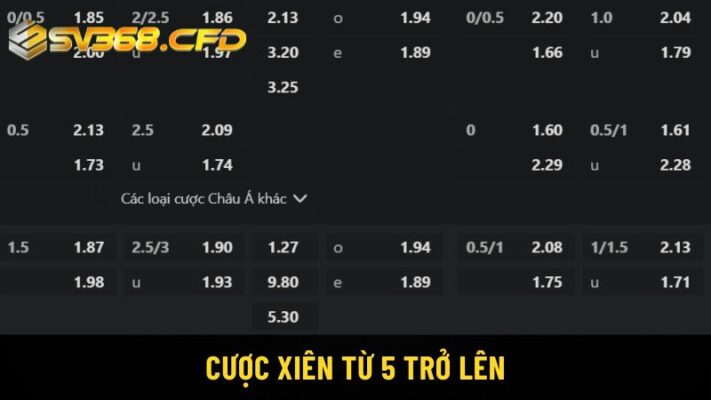 Cược xiên từ 5 trở lên