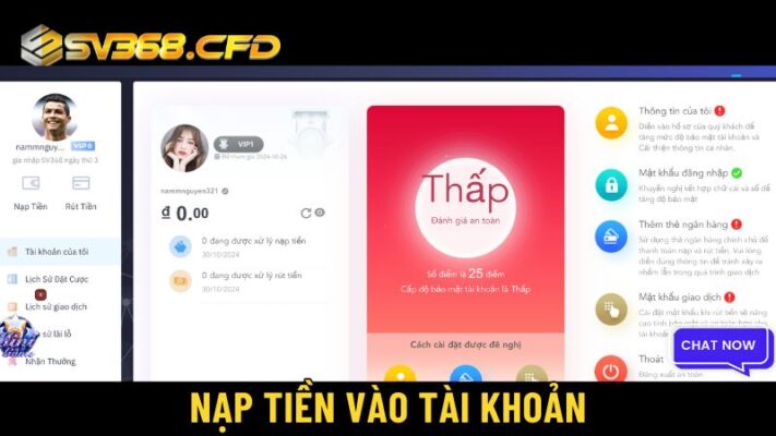 Để bắt đầu chơi và đặt cược, bạn cần nạp tiền vào tài khoản SV368