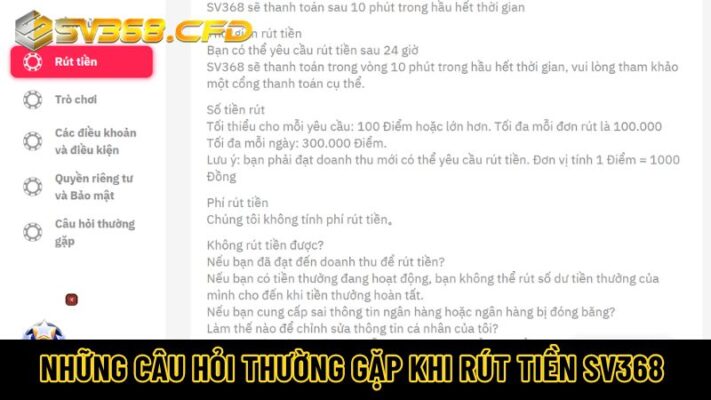 Những câu hỏi thường gặp khi rút tiền SV368 